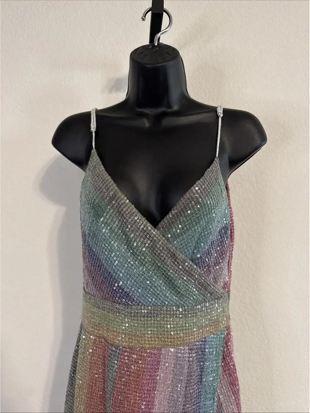 SAYLOR Rainbow Meghan Sequin Mini Dress Spaghetti Straps - MED **FLAWED** - Picture 3 of 13
